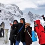 tourists at mountains