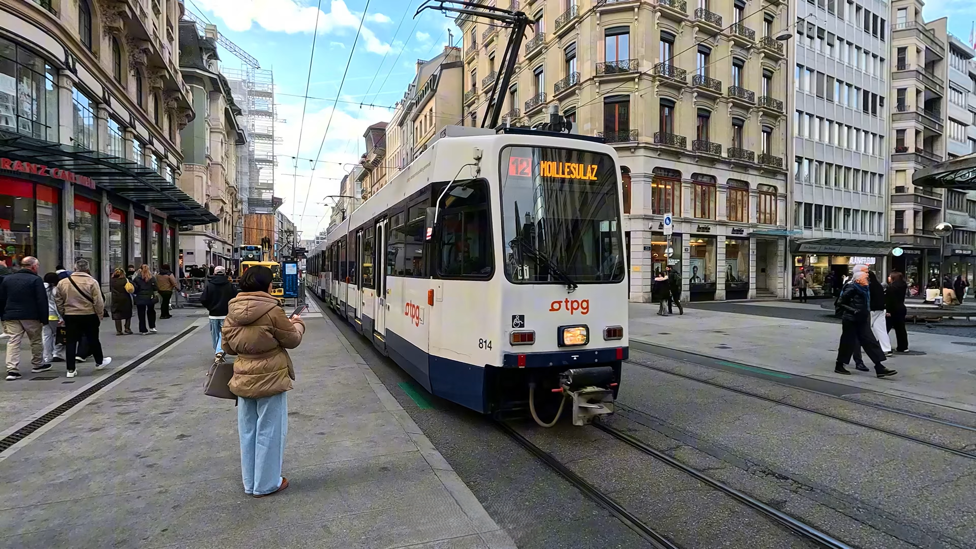 Geneva tram on a downtown street