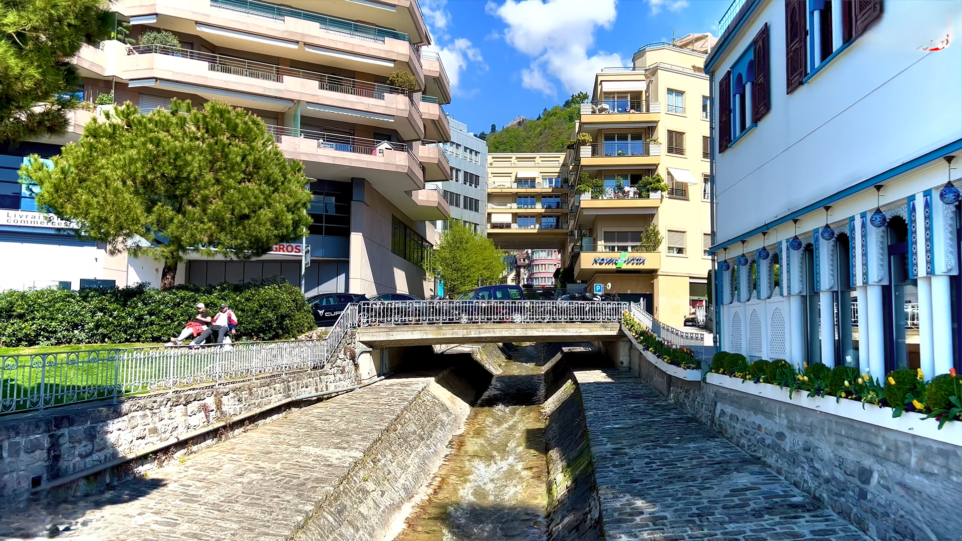 Small canal between buildings in Montreux
