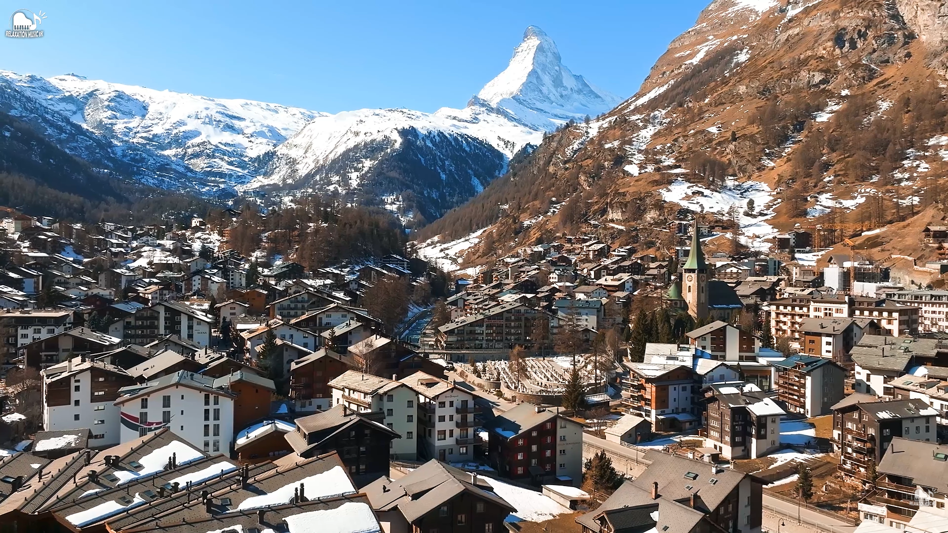 Matterhorn peak above Zermatt in winter