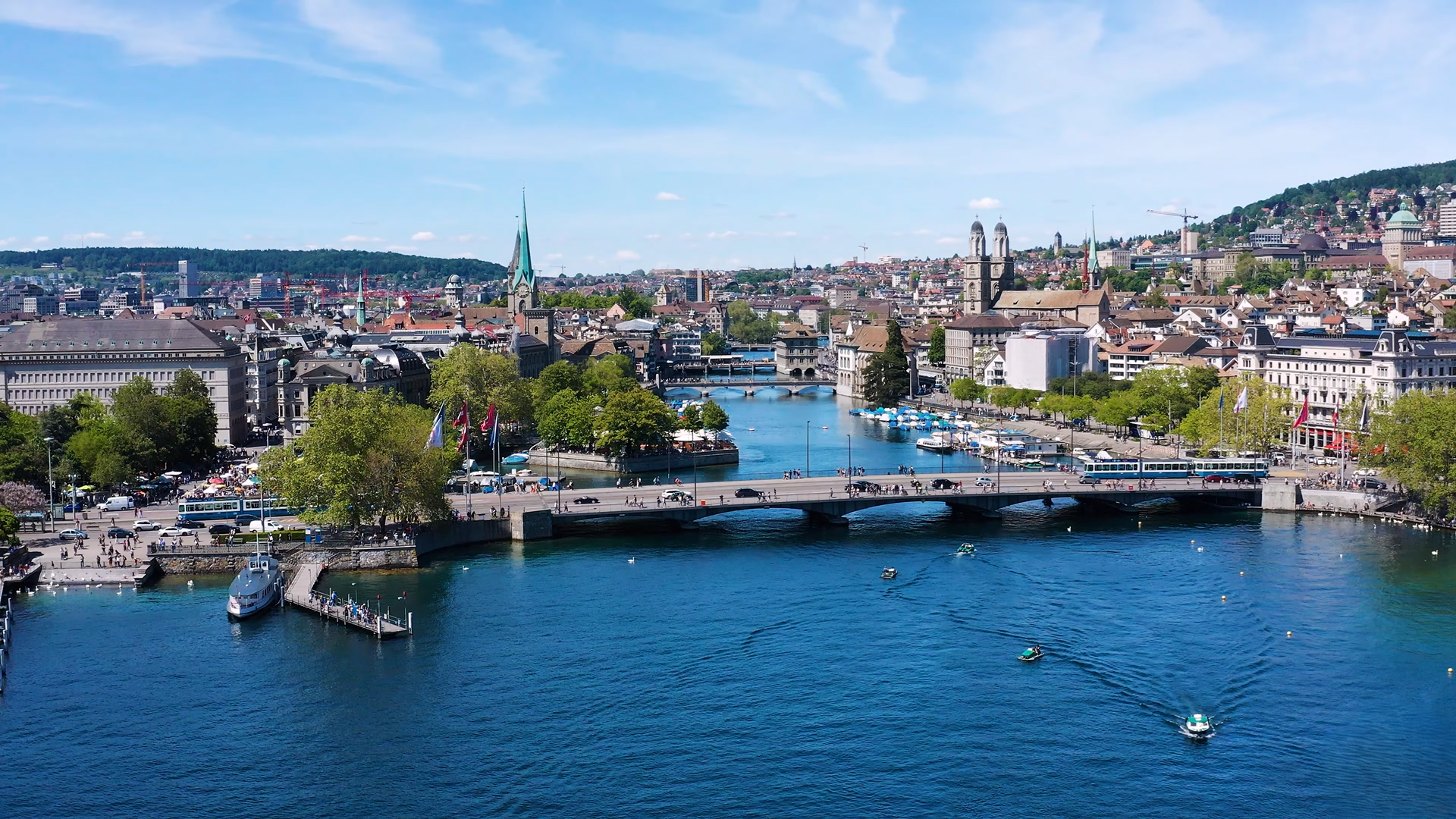 Central Zurich waterfront along the Limmat
